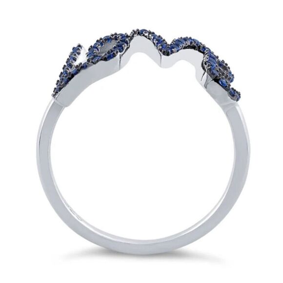 New Sterling Silver Love Blue Spinel CZ Ring - Picture 3 of 5